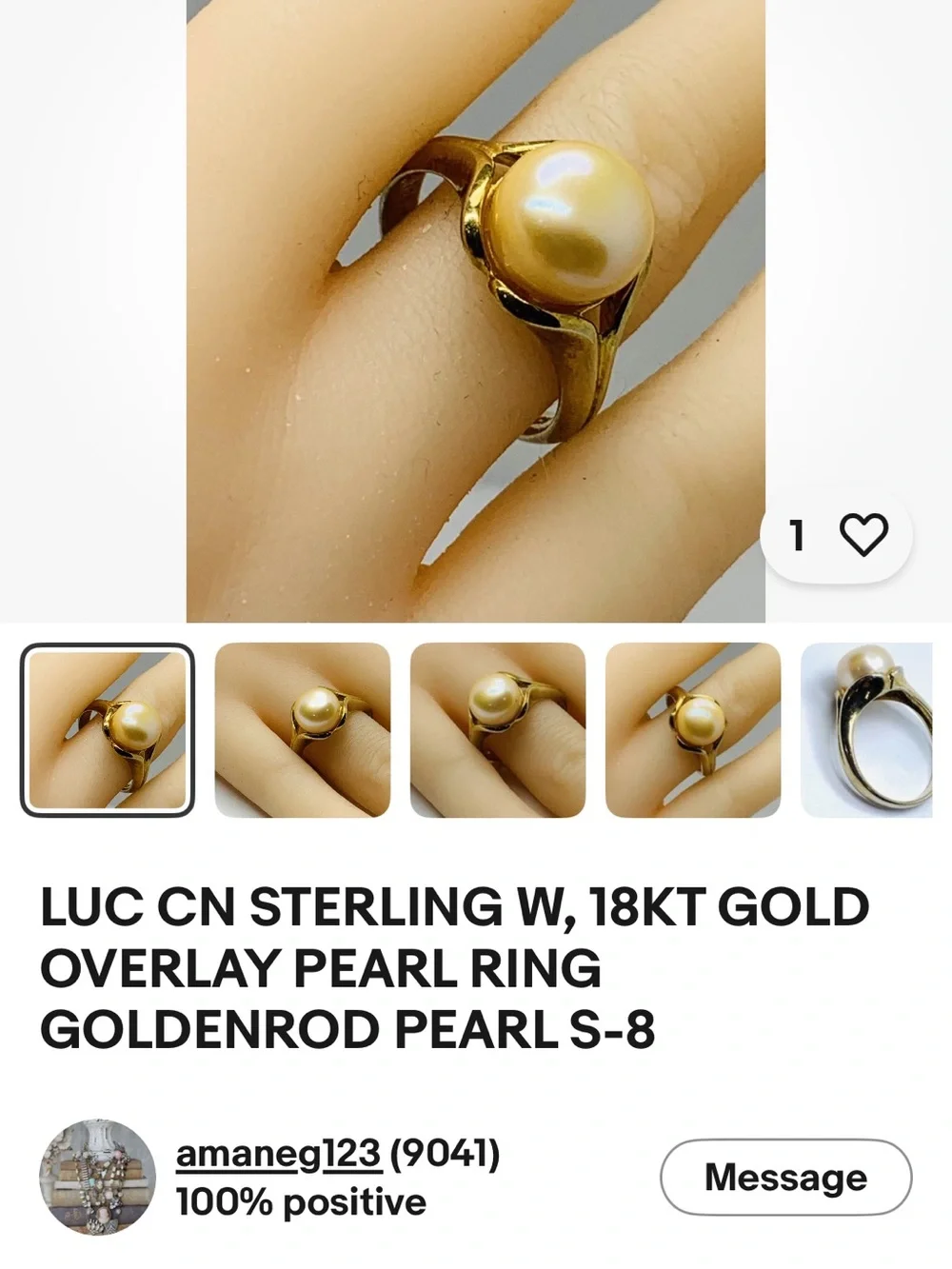 VINTAGE Gold Pearl Dome Ring - Lustrous Champagne Pearl